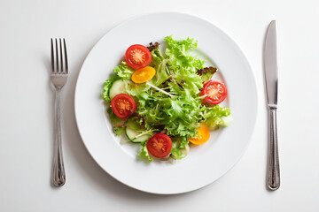a plate of salad with tomatoes and lettuce