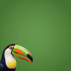 Naklejka premium Toucan on Green Background with Left Side Ready for Text or Logo