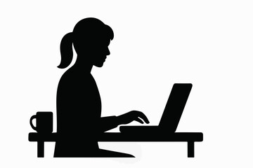  Freelancer Woman with Laptop Silhouette. 