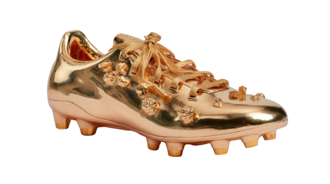 Golden Football Boot Trophy: A lustrous gold-plated football boot trophy, capturing the essence of sportsmanship and the pinnacle of achievement in the world of football, a symbol of excellence.