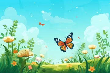 Naklejka premium Butterfly and garden background outdoors cartoon nature.