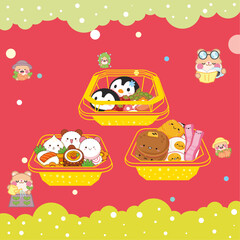 Cute and delicious looking food packaging decorated with cute friends.