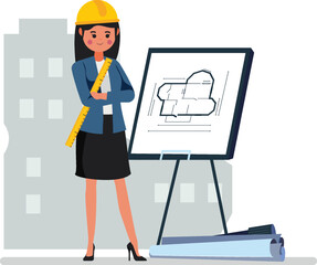 architect woman cartoon character vector illustration