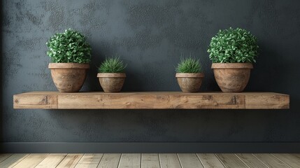 Fototapeta premium Wooden shelf with potted plants for elegant interior design