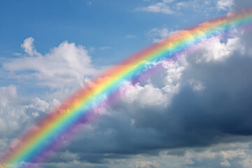 a rainbow is in the sky over a beach