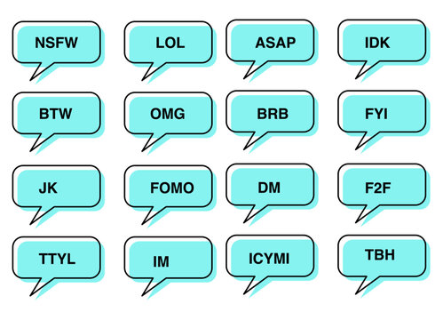 Speech bubble set with texting acronyms 
