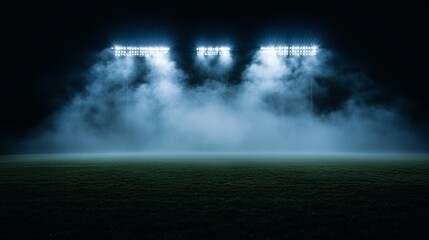 Naklejka premium Night Stadium Field Fog Lights Soccer Football Game
