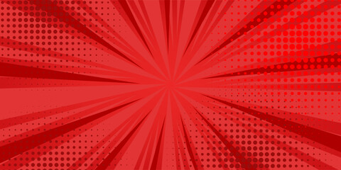Red comic sunburst effect background with halftone. pop art comic-style vector background. Suitable for templates, sale banners, events, ads, web and pages