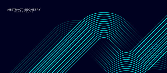 Abstract flowing geometric lines isolated on dark background. Futuristic technology concept. Horizontal banner template. Suit for cover, poster, presentation, website