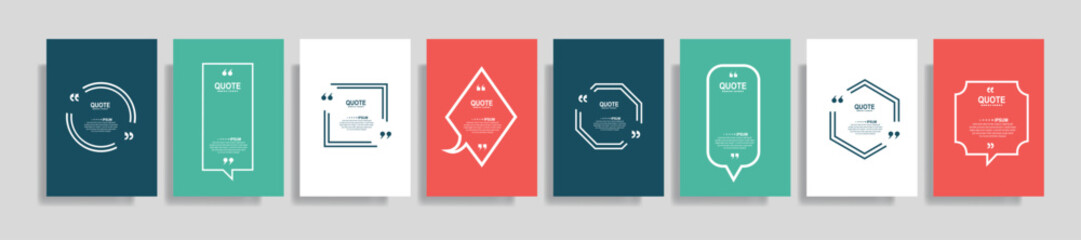 Quote frames blank templates set. Text in brackets, citation empty speech bubbles, quote bubbles. Textbox isolated on color background. Vector illustration