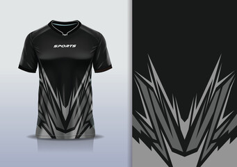 T-shirt mockup abstract stripe line jersey design for football, soccer, racing, esports, running, in black gray color © Nimpuna O