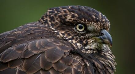 Bird of Prey with Brown Plumage Close Up Portrait