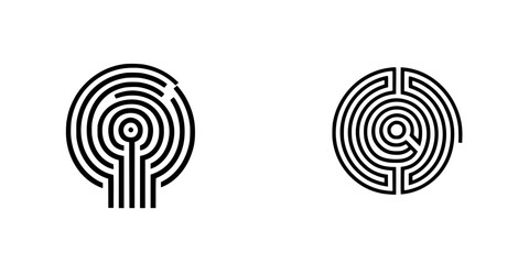 Unique black and white icon set featuring intricate labyrinth designs suitable for various applications in modern graphics