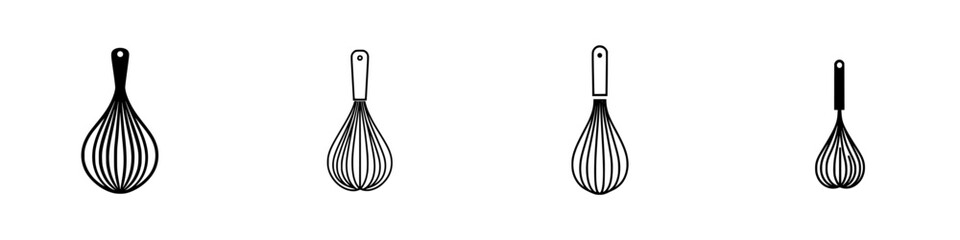 Collection of cooking whisk icons for culinary arts and kitchen design