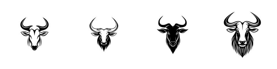 Obraz premium Unique black and white icon set featuring stylized animal heads showcasing different types of cattle