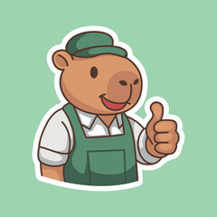 Enjoying Capybara Cofee Set Adorable Illustration