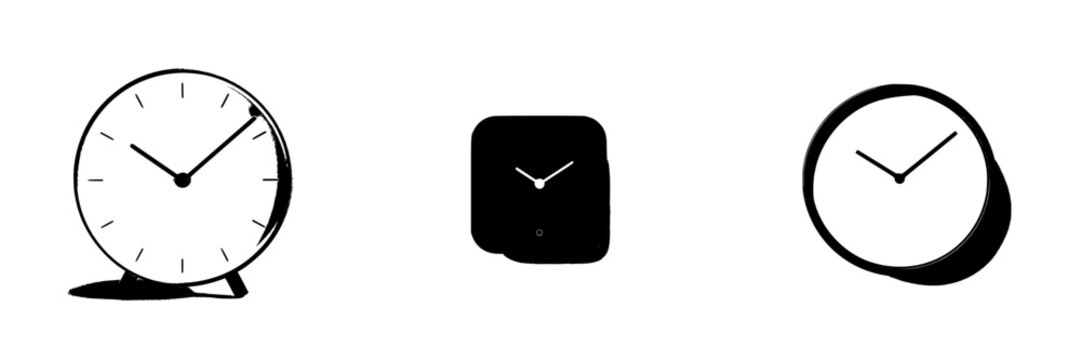 Collection of minimalist clock icons showcasing different designs and styles for timekeeping