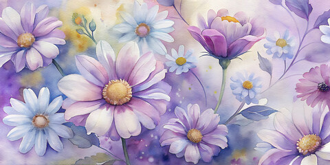 violet and chamomile repeat in watercolor layout