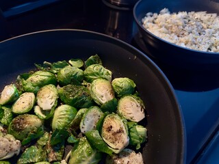 Brussels Sprouts and Onions Cooking