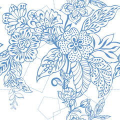 Pastel outline seamless pattern Floral folk background Flowers wallpaper plants on white background