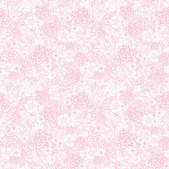 Pastel outline seamless pattern Floral folk background Flowers wallpaper plants on white background