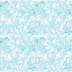 Pastel outline seamless pattern Floral folk background Flowers wallpaper plants on white background
