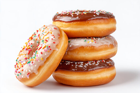 a stack of three donuts with chocolate frosting and sprinkles - Powered by Adobe