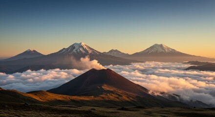 Dramatic Scene of Mountain Peaks Emerging from the Clouds