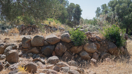 Obraz premium Ancient stone Nuraghe ruins surrounded by nature in southern Sardinia