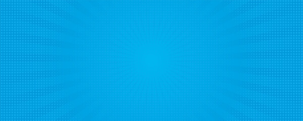 Comic background. Pop art texture. Starburst cartoon style. Anime design with explosion effect for print. Fun dot pattern. Blue backdrop with halftone gradient. eps 10