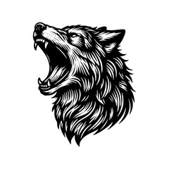 Fototapeta premium Wolf Howling engrave vector illustration black white