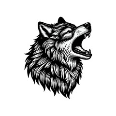 Fototapeta premium Wolf Howling engrave vector illustration black white