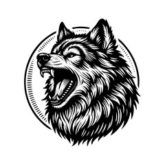Fototapeta premium Wolf Howling engrave vector illustration black white