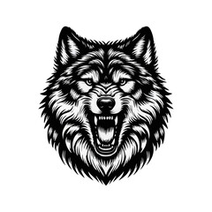 Wolf Howling engrave vector illustration black white
