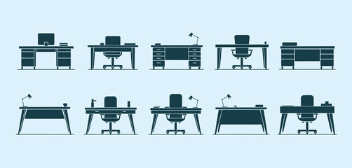 Collection of Modern Office Desk and Chair Silhouettes