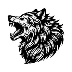 Obraz premium Wolf Howling engrave vector illustration black white