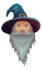 ancient fantasy magic sorcerer wizard witcher elderly man with beard in hat and cape cartoon vector illustration isolated on white background