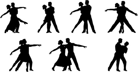 Obraz premium set of Beautiful couple dancing silhouette vector 