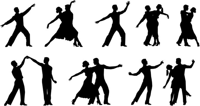 set of Beautiful couple dancing silhouette vector
