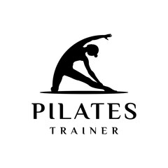 Beauty girl Pilates silhouette gym logo design vector illustration