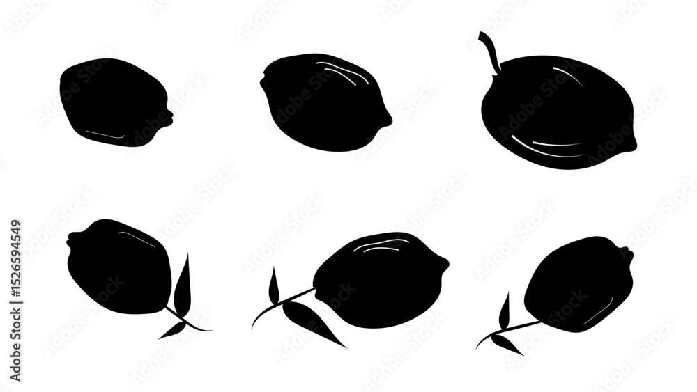 Fototapete hand drawn vector lemons silhouettes. citrus collection with dry strokes. collection of ink. abstrac