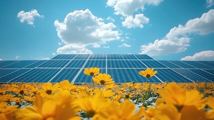 solar panels system of renewable green power technology for better environment at agriculture farm. 	