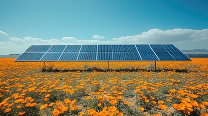 solar panels system of renewable green power technology for better environment at agriculture farm. 	