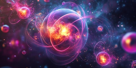 Abstract cosmic energy spheres, vibrant nebula, glowing particles. Perfect for science fiction, fantasy, or energy concepts.