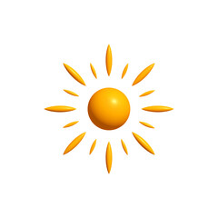 Bright Sunny 3D Sun Icon with Joyful Rays, Isolated on White Background. Perfect Happy Logo for Kid Projects and Childish Design Concepts. Vector Illustration.