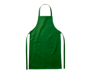 Green kitchen apron with front pocket for cooking and baking on transparent background, PNG