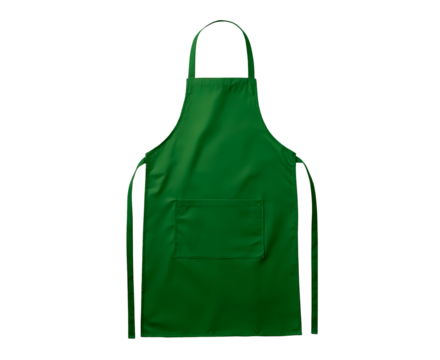 Green kitchen apron with front pocket for cooking and baking on transparent background, PNG