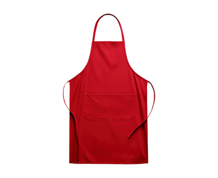 Vibrant red apron for kitchen and cooking activities on transparent background, PNG