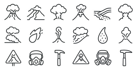 Volcanic eruption icons collection for hazard awareness and safety design