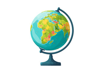Colorful world globe on stand global education travel exploration, On Transparent Background